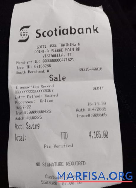 Printable Canada Scotiabank payment receipt real example